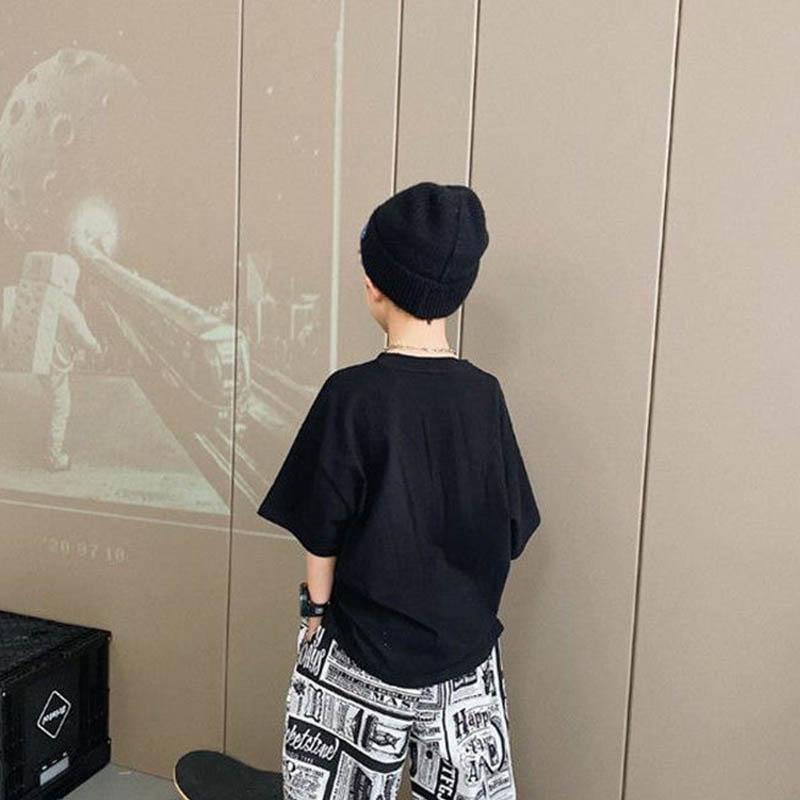 Boys Cotton Short Sleeve Summer Thin Breathable Graffiti Top + Printed Loose Pants Casual Children's Two-piece Set