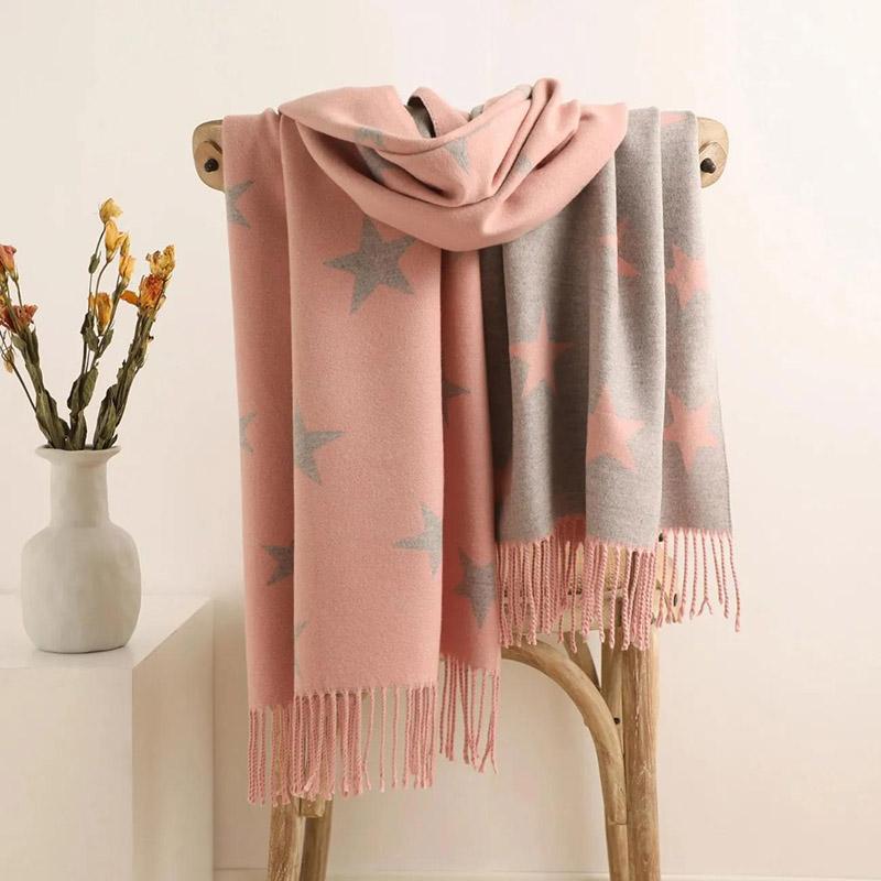 Winter Cashmere Scarf High-end Western Style Printed Fringed Scarf Lengthened Thickened Double-sided Two-color Shawl Scarf for Women