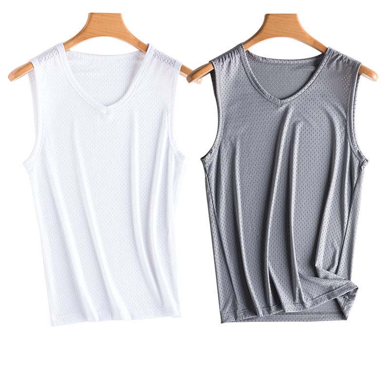 Ice Silk Vest Men's Tide Thin Section Mesh Breathable Quick-drying Sports Wide Waistcoat Outer Wear Men's Sleeveless T-shirt Summer