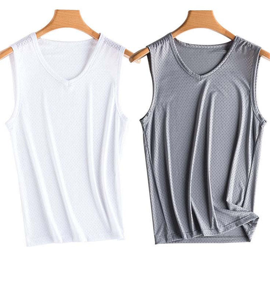 Ice Silk Vest Men's Tide Thin Section Mesh Breathable Quick-drying Sports Wide Waistcoat Outer Wear Men's Sleeveless T-shirt Summer