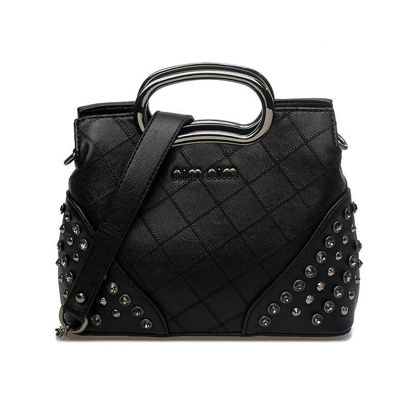 European Style Metal Rivet Decoration PU Leather Top-Handle Bags Handbags Women Large Capacity Personality Crossbody Bag