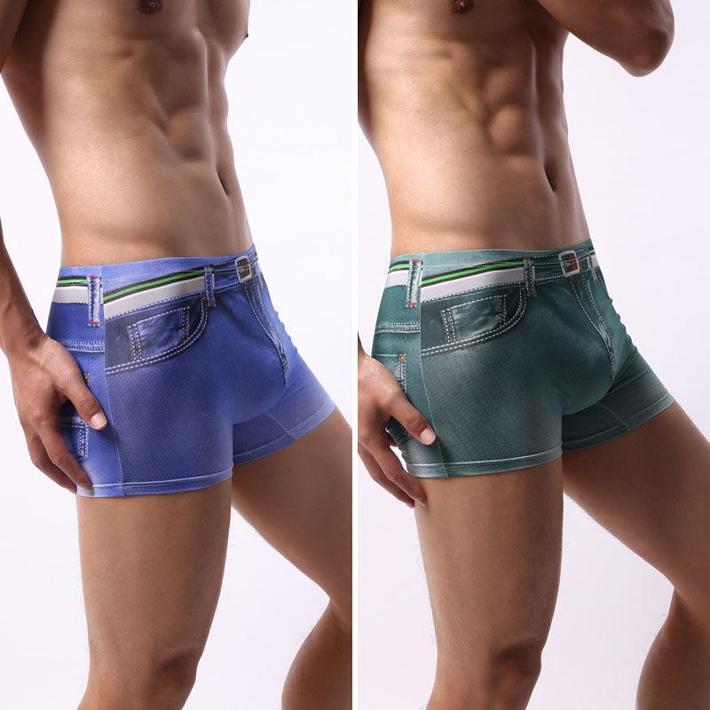 Men's Underwear Fashion Printing Boxer Shorts Stretch Denim Imitation 3D Stereo Underwear