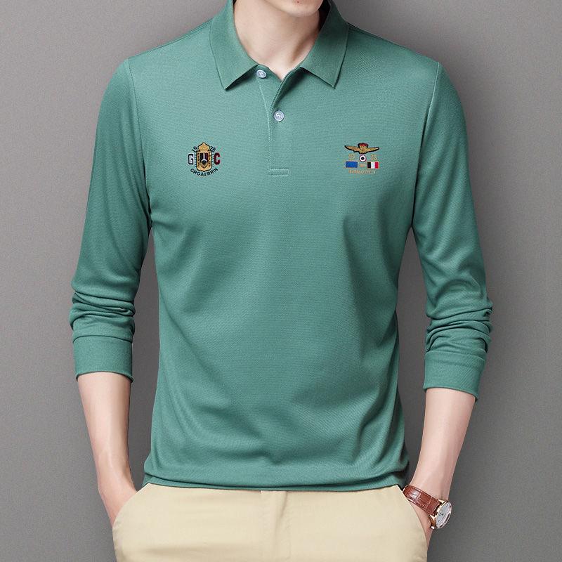 Autumn and Winter Polo Shirt Men's Thorn-sleeved T-shirt Young and Middle-aged Long-sleeved Lapel Loose Top Men's Clothing