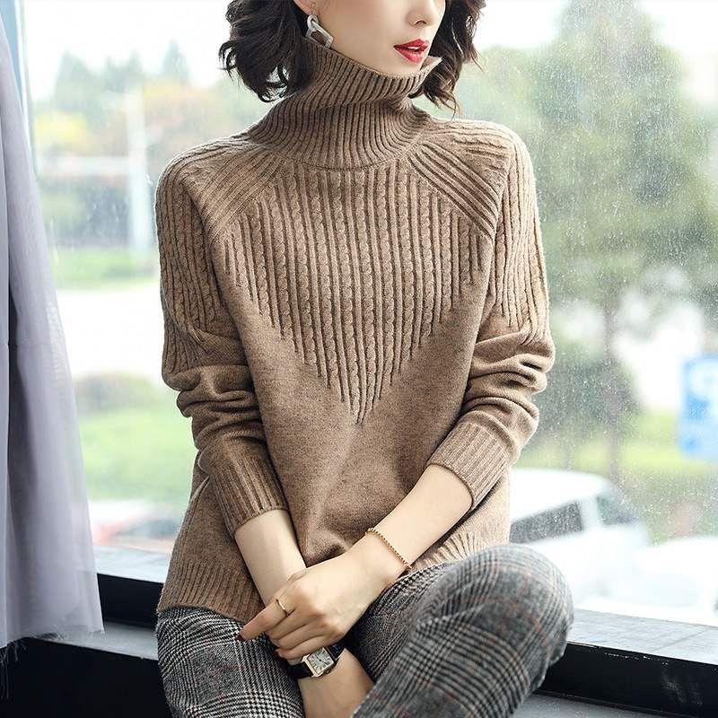 Women Autumn and Winter High Collar Sweater Thickened Spring Loose Knitted Bottom Shirt Large Size Pullover Tops