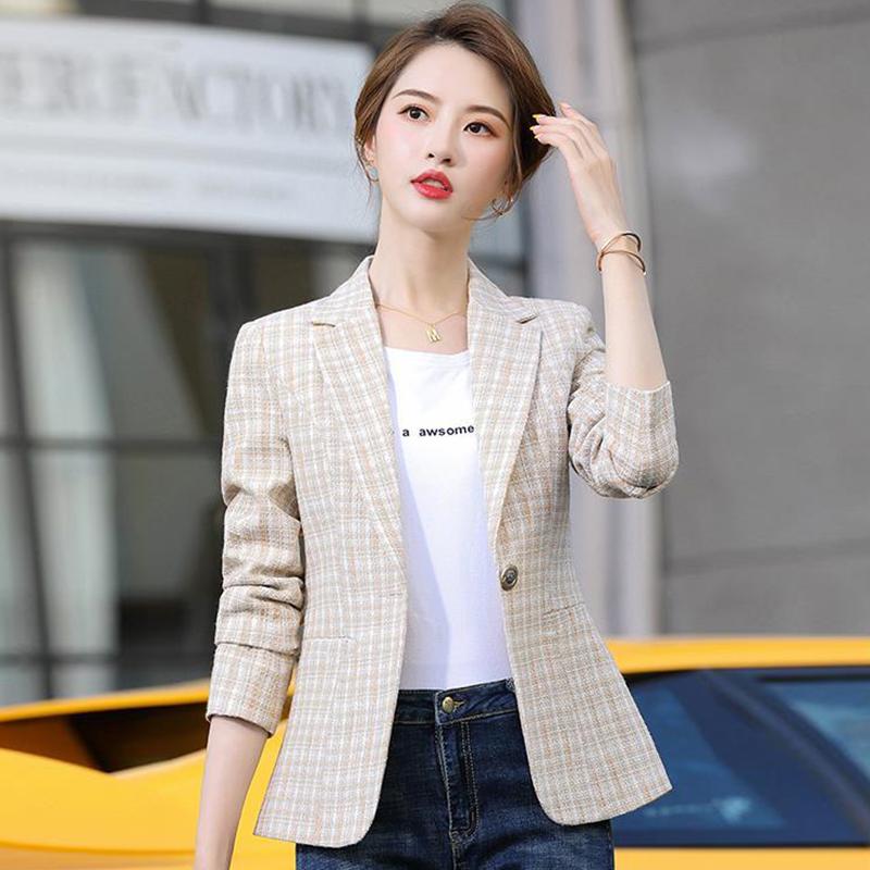 Ladies Long Sleeve Plaid Jacket Button Breasted Suit Jacket 2021 Autumn Temperament Casual Fashion Small Suit