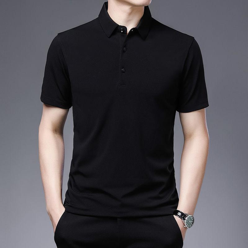 Men's Short-sleeved  Fir Lapel Thin Spring and Summer New Short-sleeved Solid Color T-shirt Young and Middle-aged Dad Casual