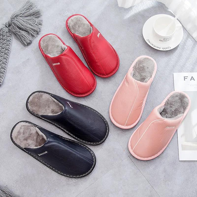 Cotton Slippers Men's Autumn and Winter Non-slip Home Furnishing Household Plus Velvet Warmth Waterproof Lint Slippers