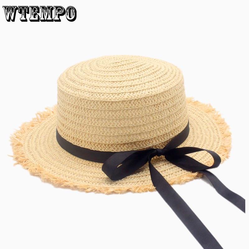 Flat Top Raffia Wide Brim Straw Hats Summer Sun Hats for Women with Leisure Beach Hats Lady