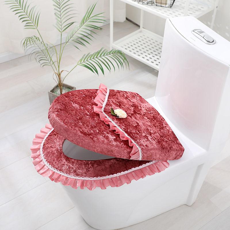 Lace Toilet Mat Two-piece Toilet Mat Household Toilet Seat Cushion Toilet Ring Zipper Universal