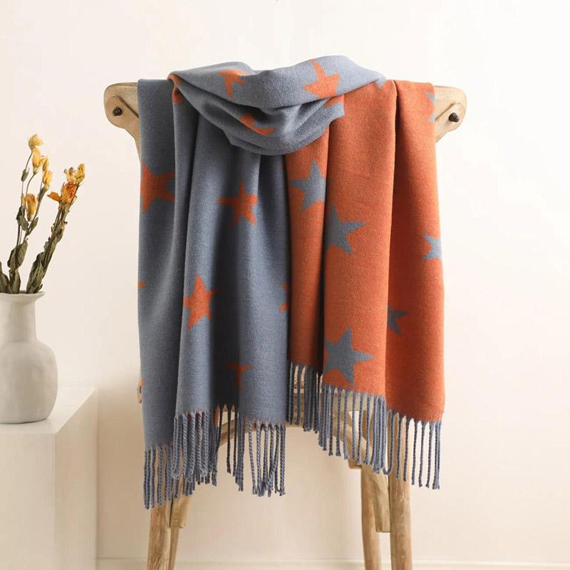 Winter Cashmere Scarf High-end Western Style Printed Fringed Scarf Lengthened Thickened Double-sided Two-color Shawl Scarf for Women