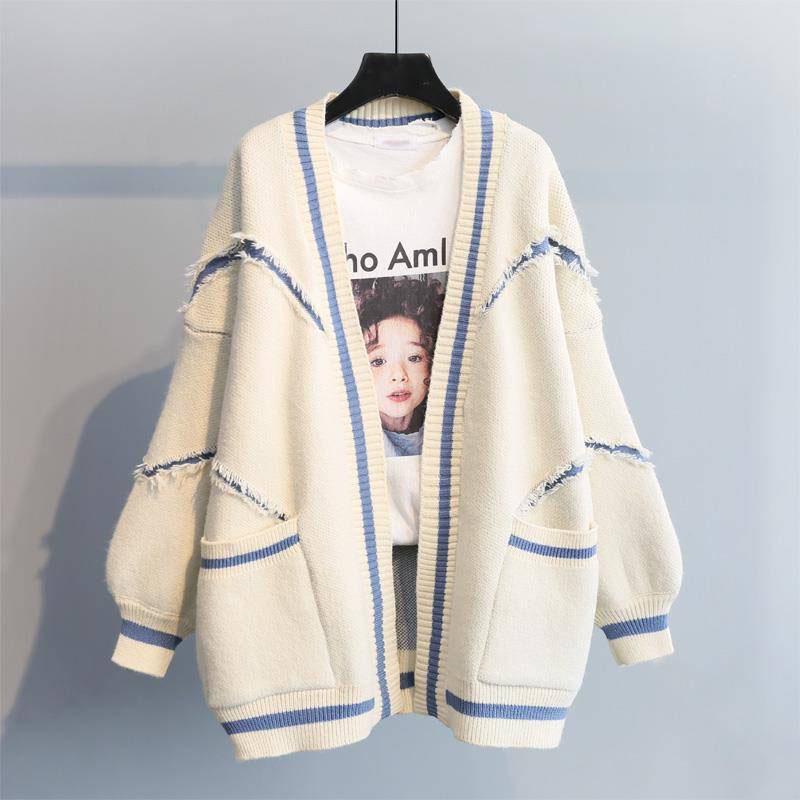 Korean Version of Autumn and Winter Clothes Loose Thick Knitted Sweater Mid-length Cardigan Young Women Ladies Jacket