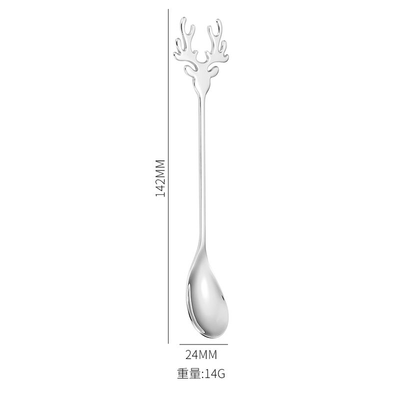 1PC&2PC Coffee Spoon Elk Spoon Coffee Stirring Spoon Cute Dessert Stainless Steel Milk Tea Spoon Household Kitchen Coffee Accessories