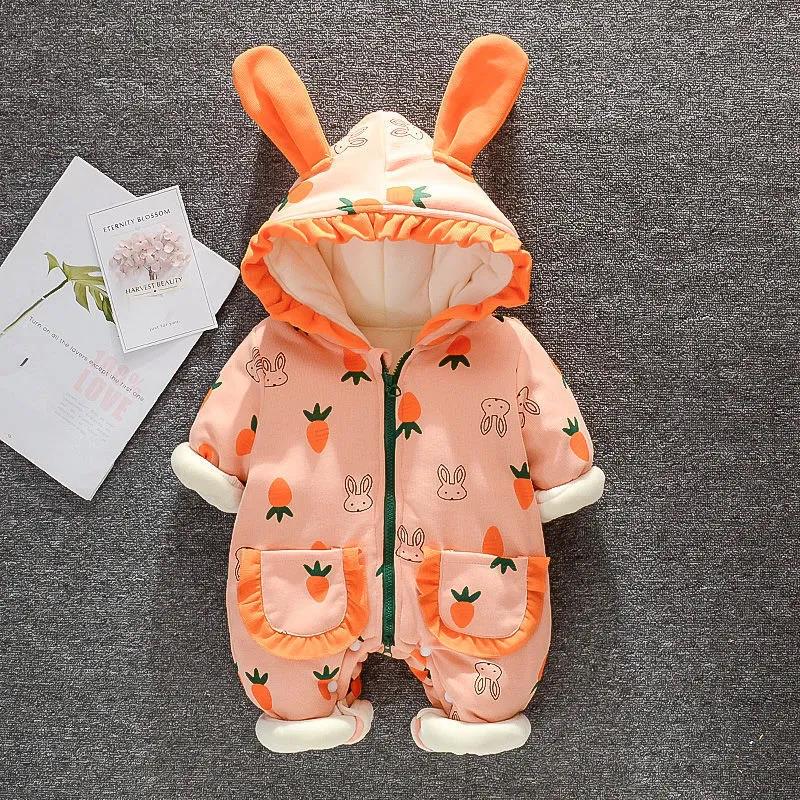 Baby One-piece Clothes Thickened In Winter Newborn Plush Warm Autumn and Winter Outdoor Clothes Female 0-1-year-old Baby Clothes