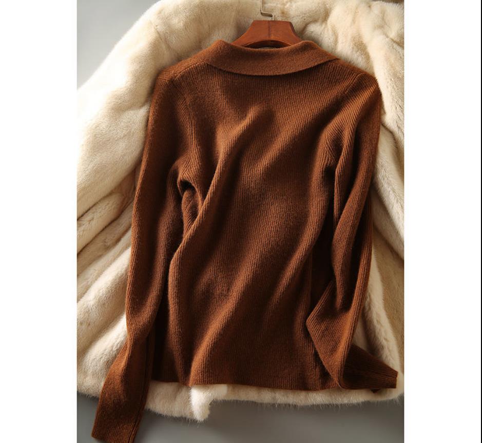 Autumn and Winter V-neck Crossover Ladies Sweater Elegant Temperament Gentle Knit Sweater Wear All-match Waist Casual Loose Shirt