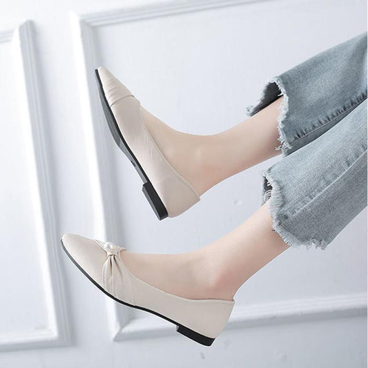 All-match Ladies Flat-soled Shoes Women's Soft-soled Shoes Non-slip Lightweight Single Shoes Flat-bottomed Women's Leather Shoes Work Wear