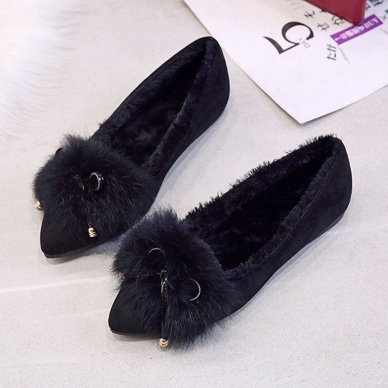 Temperament Plush Shoes Women Winter Moccasin Shoes All-match Autumn Flat Single Shoes Plus Velvet Pedal Peas Shoes