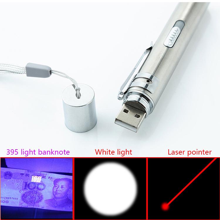 USB charging LED Flashlight Powerful Mini LED Torch Penlight uv light banknote Laser pointer light