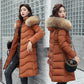 Women's Fashion Down Cotton Padded Jacket Long Style Over The Knee Thickened Warm Women's Parka Coat Hooded Fur Collar Coat