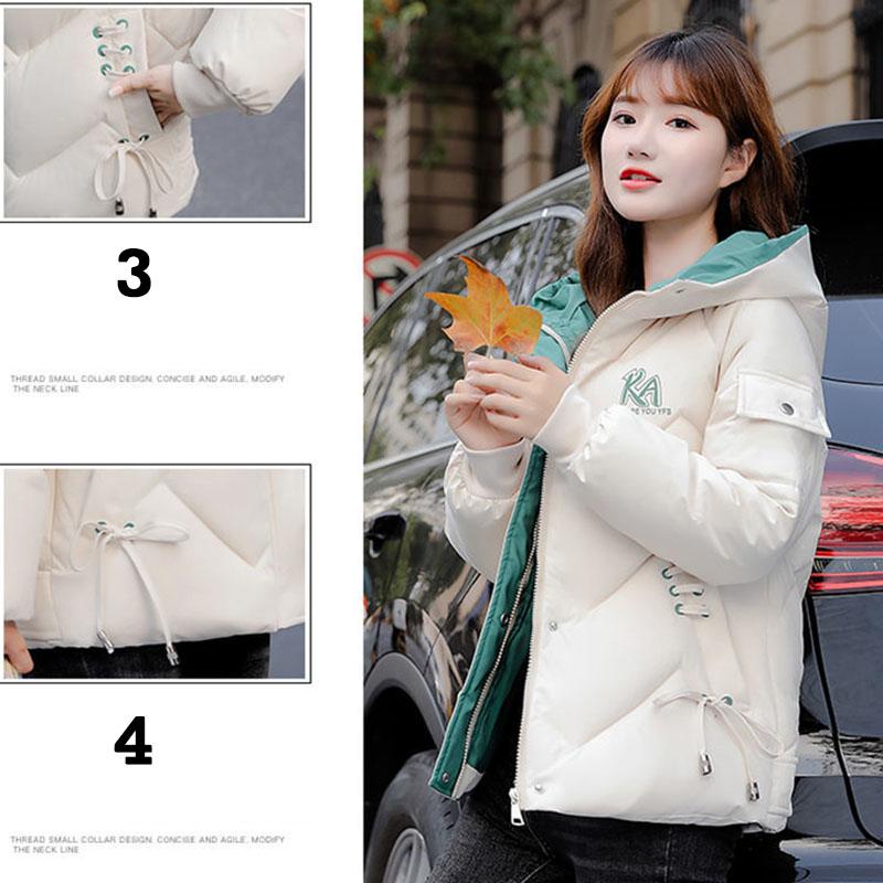 Down Padded Jacket Korean Winter Thickening Women's Short Slim Printed Hooded Plus Size Padded Warm Jacket