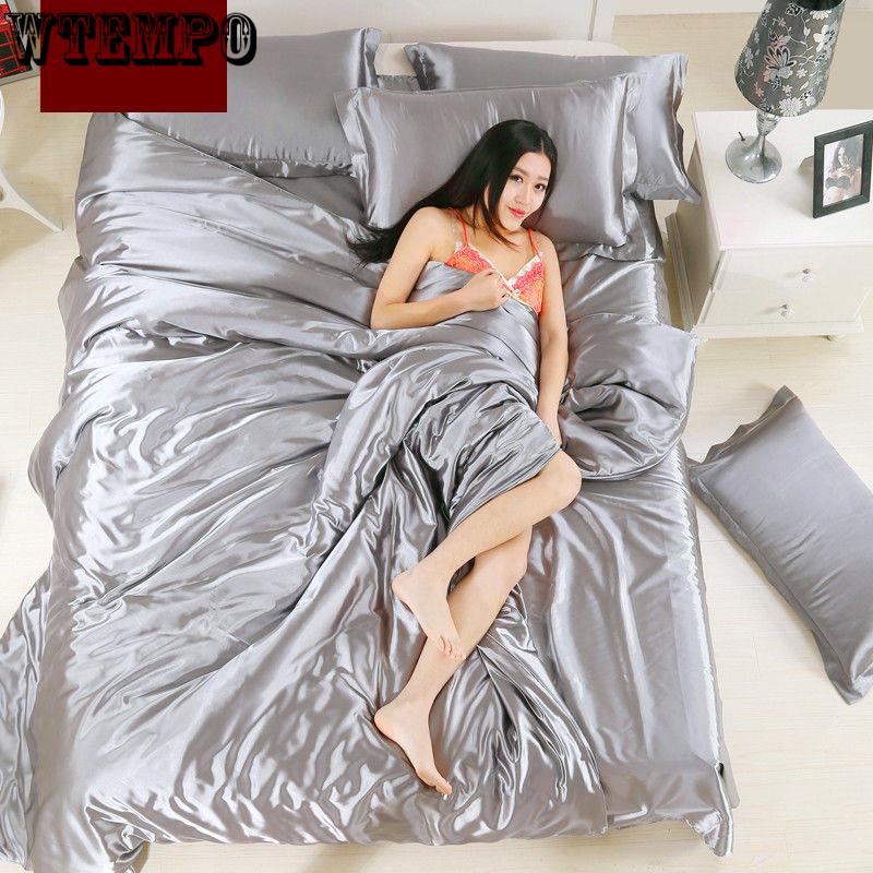 Four-piece Set of Wed Bed Set Pillowcase Couvre Lit Luxury Wrinkle Home Ptian Cotton Satin