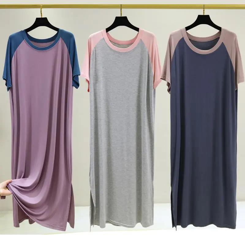 Summer Women's Modal Dress Round Neck Loose Large Size Nightdress Thin Dress Short Sleeve Long Dress