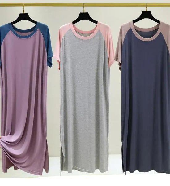 Summer Women's Modal Dress Round Neck Loose Large Size Nightdress Thin Dress Short Sleeve Long Dress