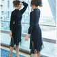 Autumn Winter Women's Long Sweater Dress Calf Length Slim Outer Wear Knit Dress with Belt