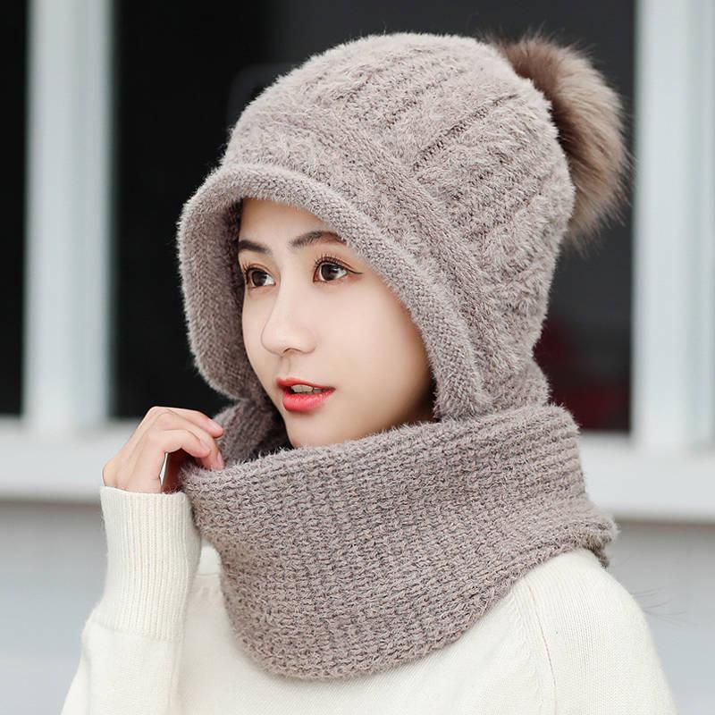 Wool Hat Female Winter All-match Scarf Cap Winter Cute Ear Protection Thick Warm Knitted Hat