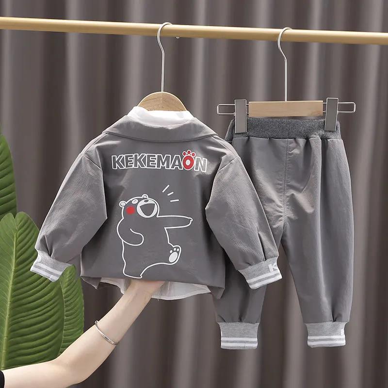 Boys and Girls Spring and Autumn Suits Casual Suits Loose Solid Color Printing Suit Three-piece Sets