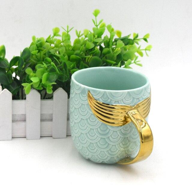 400ml Creative Ceramic Mermaid Tail Handle Cup Water Cup Continental Breakfast Cup Mug Novelty Couple CP Water Cup Goldfish Tail