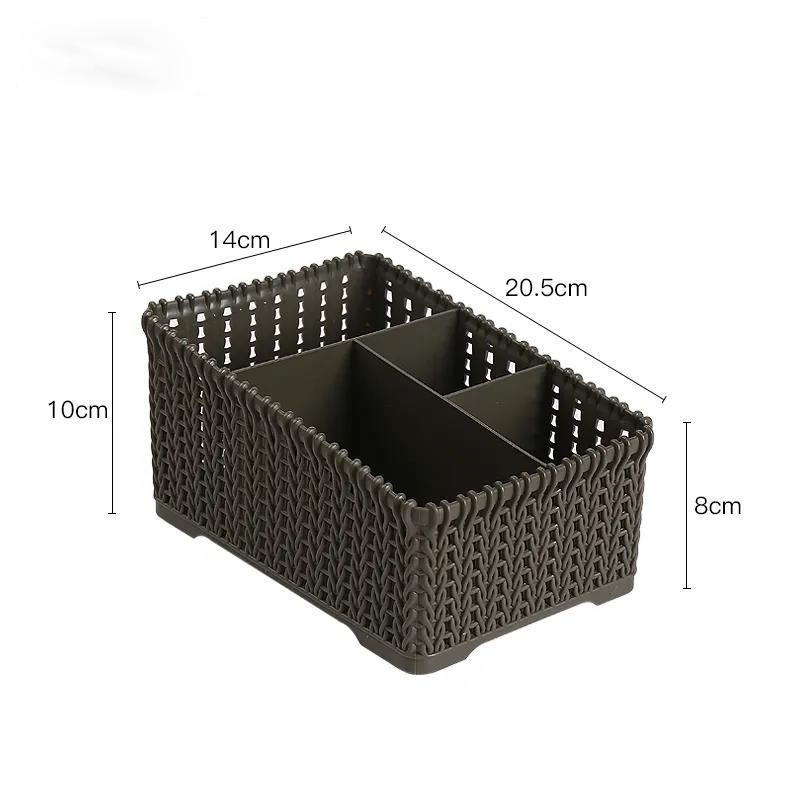 Imitated Rattan Office Desktop Cosmetic Storage Box Plastic Debris Sorting Box Lipstick Remote Control Storage Box