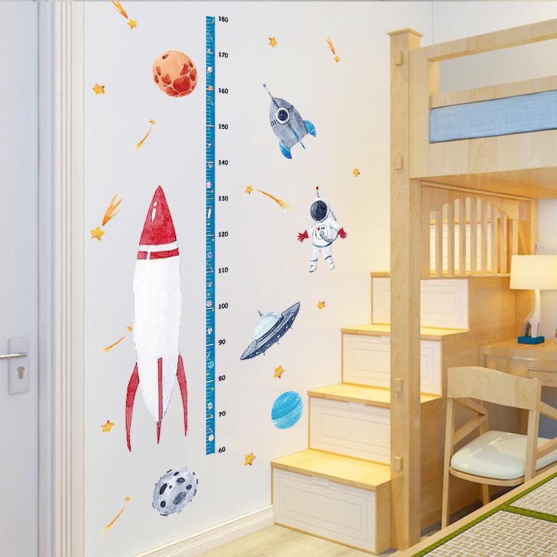 Astronauts Space Rocket Height Sticker Children Room Kindergarten Porch Door Decoration Wall Sticker