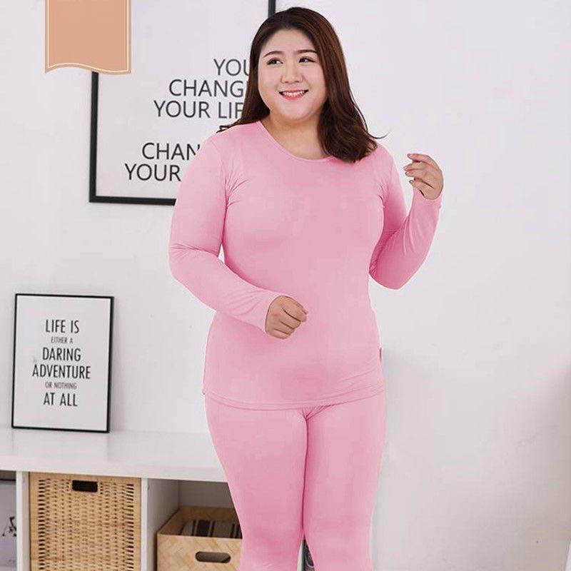 Add Fertilizer To Increase Thermal Underwear Women's Thin Velvet Suit Bottoming Shirt Autumn and Winter Plus Size Pajamas 200 Kg