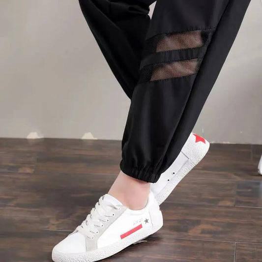 WTEMPO Hollow Casual Sport Long Pants Women Elastic Waist Joggers Sweatpants Loose Casual Baggy Trousers