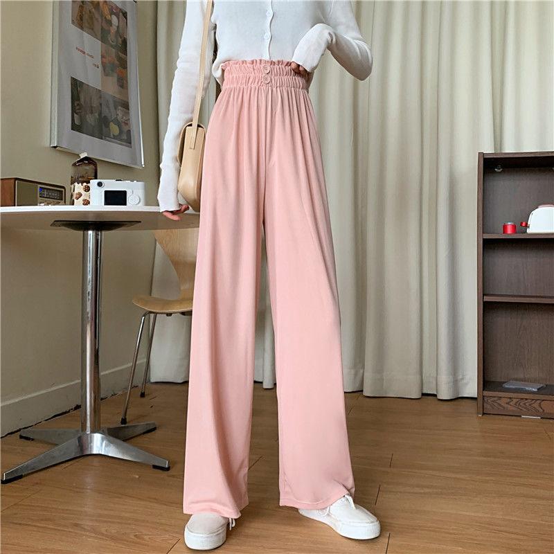 WTEMPO Women's High Waist Casual Pants Super Long Elastic Waist Straight Loose Casual Daily