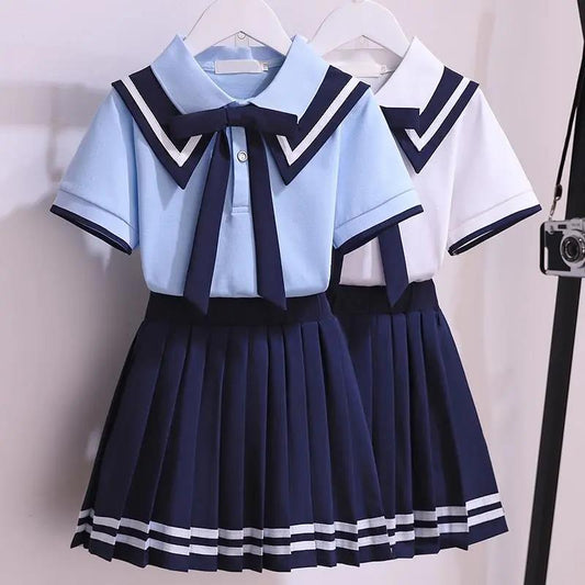 Girls' Uniform Set Summer Children's Clothing Children's School Uniforms Navy College Wind Pleated Skirt Two-piece