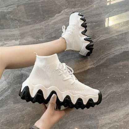 Socks Shoes Breathable High-top Women Shoes Flats Fashion Sneakers Stretch Fabric Casual Ladies Running Shoes