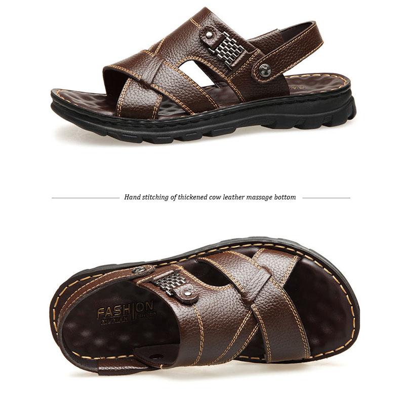 New Summer Top Layer Cowhide Sandals Men's Leather Breathable Beach Shoes Trendy Casual Leather Sandals and Slippers