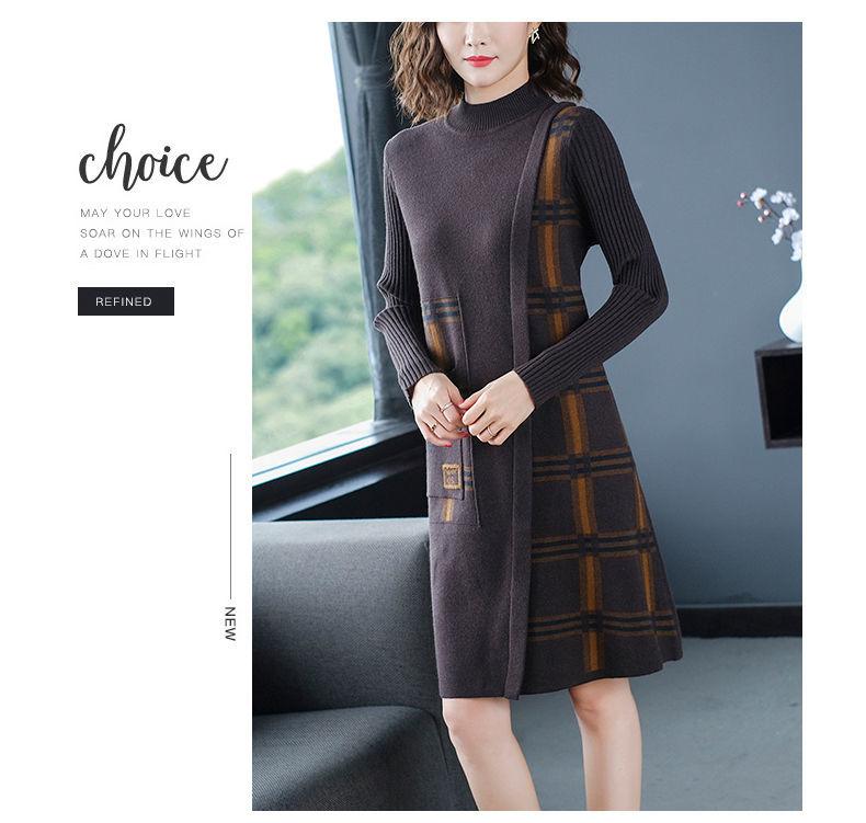 Autumn and Winter Loose Plus Size Dress Thick Mid-length Knitted Base Skirt Fashion All-match Female Sweater Dress