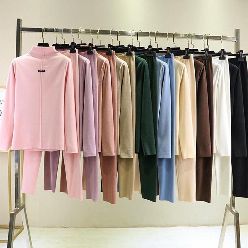 Double-sided German Velvet Long-sleeved Long-sleeved Semi-high Collar Warm Tops Two-piece Suit Women's Self-heating Bottoming Shirts