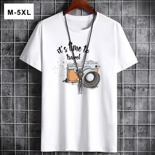 Summer Printed Short-sleeved T-shirt Men's Round Neck Loose Bottoming Shirt Half-sleeved Large Size T-shirt Men