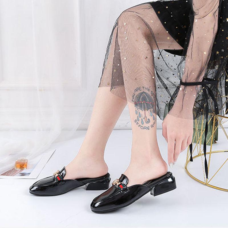 Plus Size 35-40 Women All-match Shiny PU Leather Slippers Outdoor Diamond High Heels Bohemian Beach Wear-resistant Non-slip Sandals