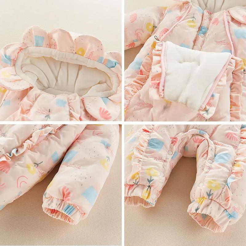 Baby Clothes Autumn Winter Suit Plush Thick Cotton Clothes Newborn Girl Warm One-piece Clothes Princess Clothes for Going Out In Winter