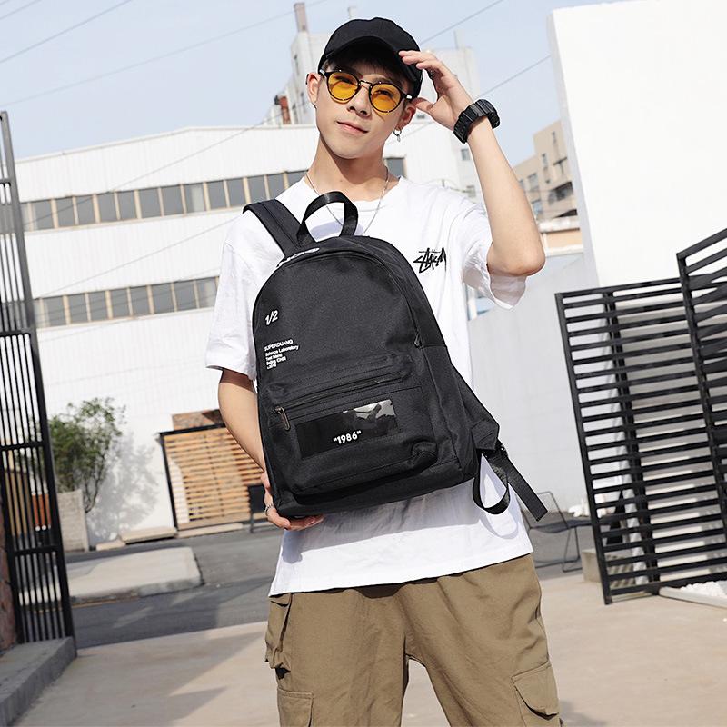 Canvas Backpack Couple Black Large Capacity Waterproof Student Computer Outdoor Sports Travel Bag