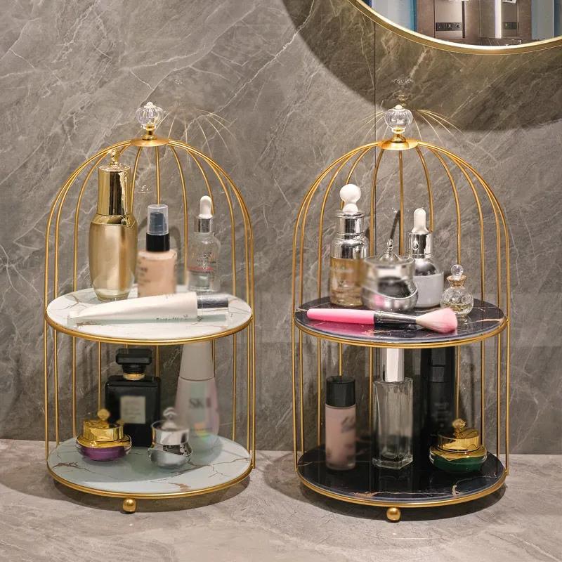 Iron Bird Cage Lipstick Perfume Skin Care Products Finishing Rack Display Stand Dressing Table Desktop Cosmetic Storage Box