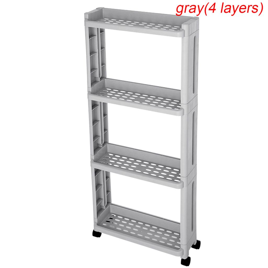 4 Layer Kitchen Storage Rack Fridge Side Shelf Removable with Wheels Bathroom Organizer Holder