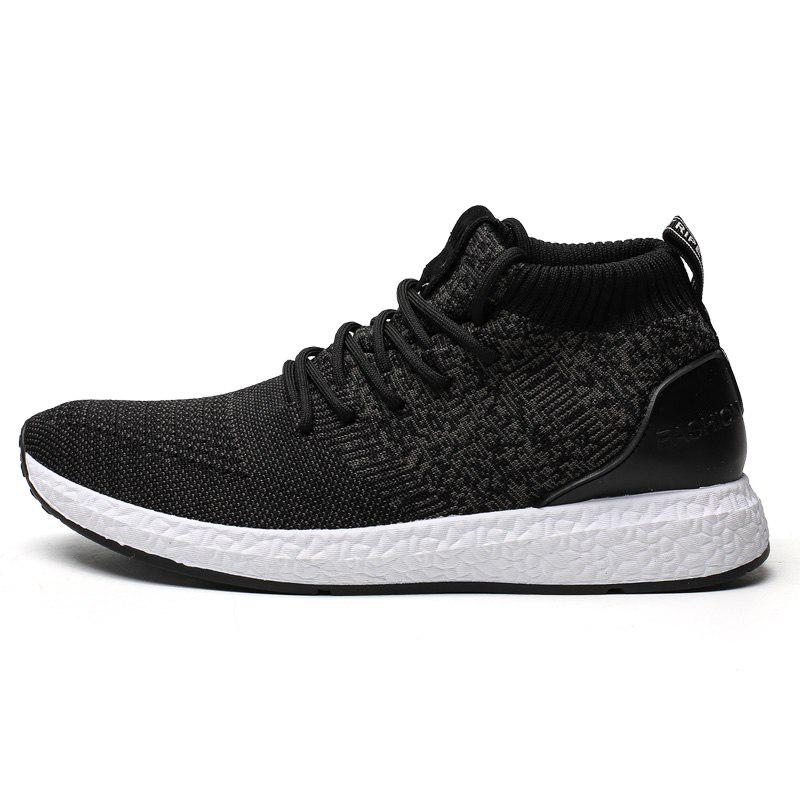 Men Sneakers Shoes Flying Woven Breathable Mesh Shoes Comfortable Trainers Black Lace