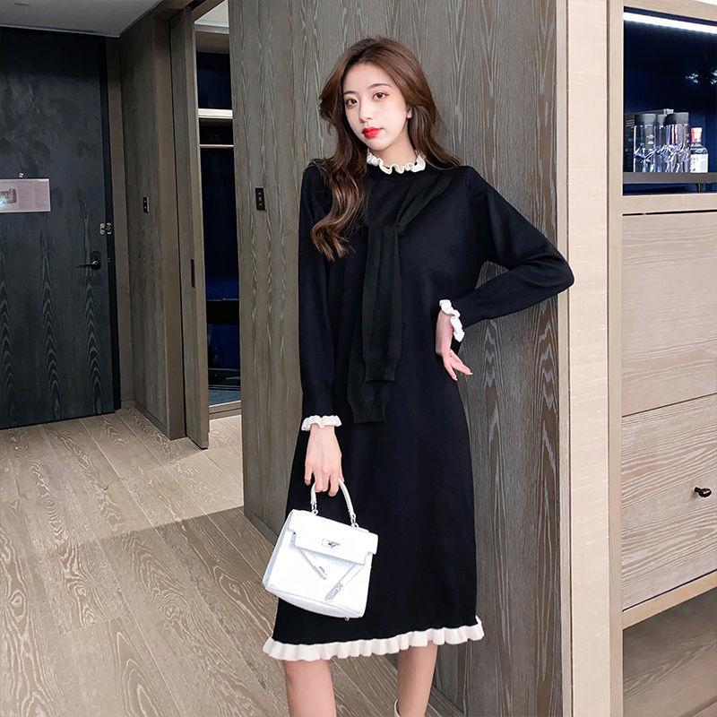 Autumn and Winter French Base Skirt with Mid-length Sweater Over The Knee Knitted Temperament Dress To Keep Warm and Comfortable