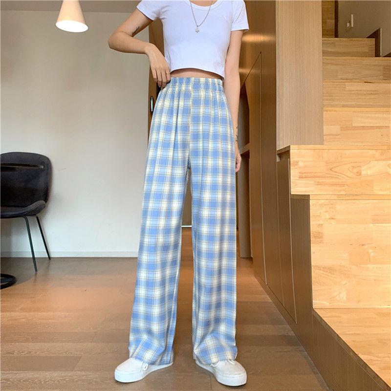 Plaid Loose Straight Leg Mopping Wide-leg Pants Autumn and Winter New Korean Student High Waist Casual Trousers Women