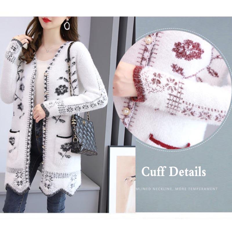 Cardigan Sweater Women's Knitted Sweater Jacket Spring and Autumn Sexy Mid-length Slim-fit Imitation Mink Jacket